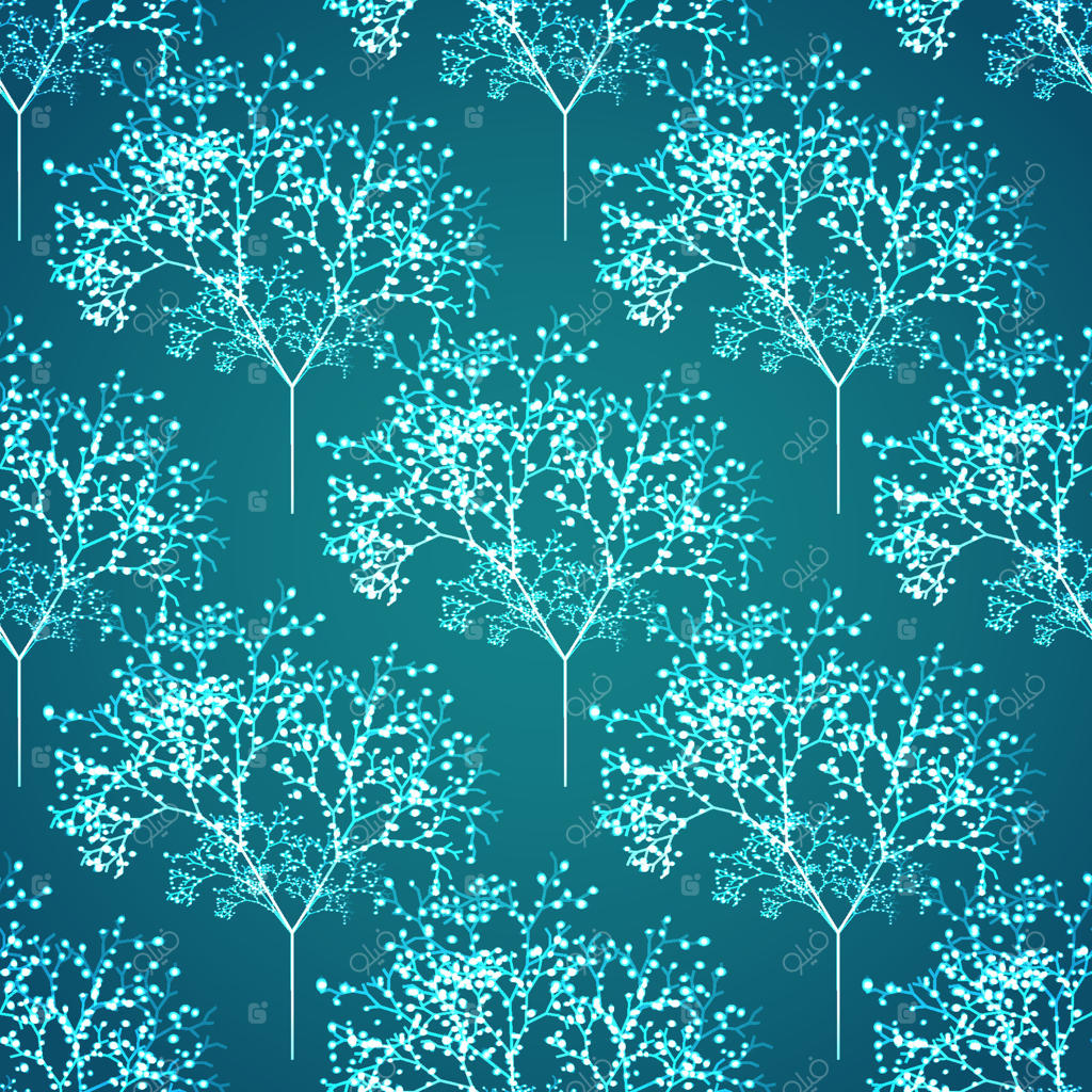 تصویرسازی درختان انتزاعی و استیلیزه. پترن یکپارچه برای کاغذ دیواری. با مضمون بوم‌شناسی و باغبانی.