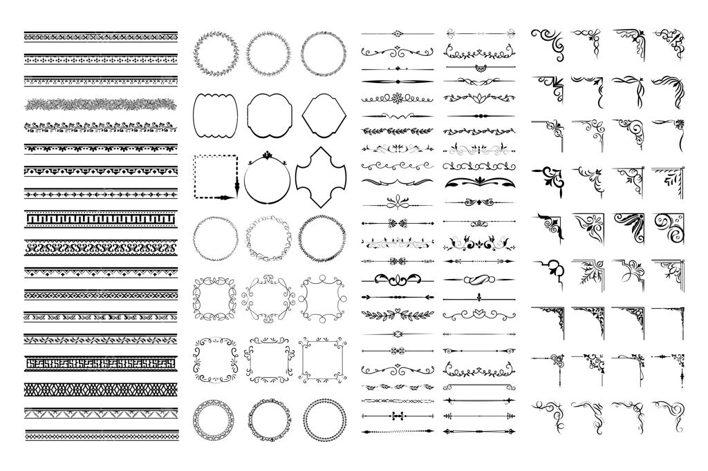 قاب و حاشیه‌های تزیینی، جداکننده‌ها و طرح‌های اسلیمی و گوشه طراحی دستی