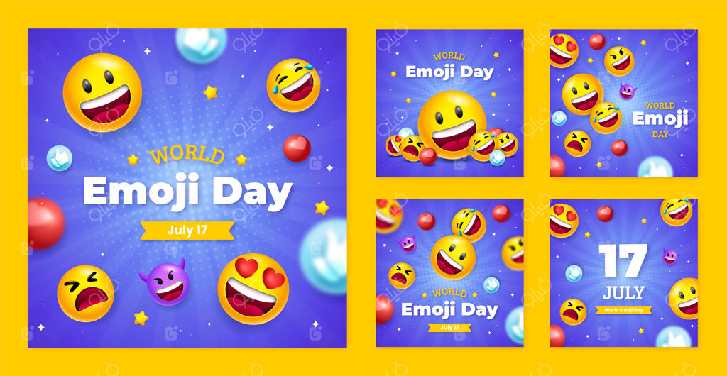 مجموعه پست‌های اینستاگرام برای روز جهانی ایموجی با گرادیان رنگ‌ها