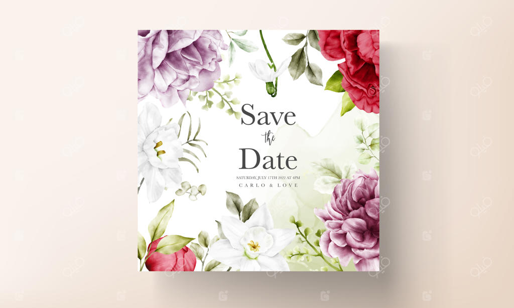 الگوی کارت دعوت با طرح گل صد تومانی آب‌رنگی زیبا