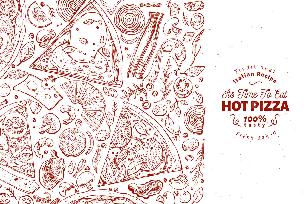 قاب پیتزا ایتالیایی و مواد تشکیل‌دهنده آن.