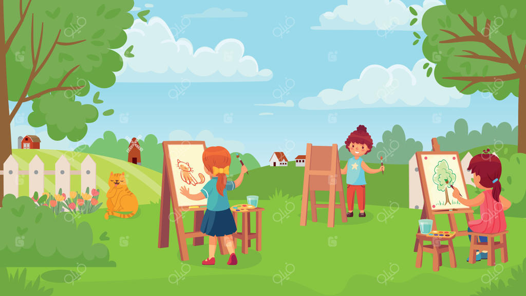 کلاس هنر: نقاشی کودکانه در باغ