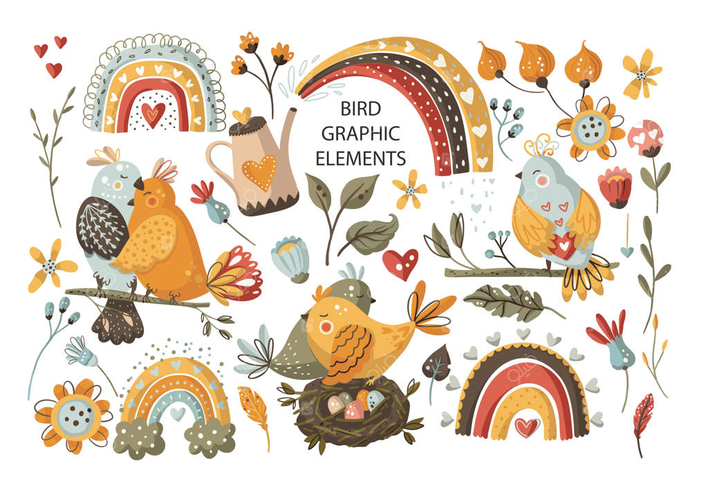 مجموعه وکتور کارتونی پرندگان تابستانی