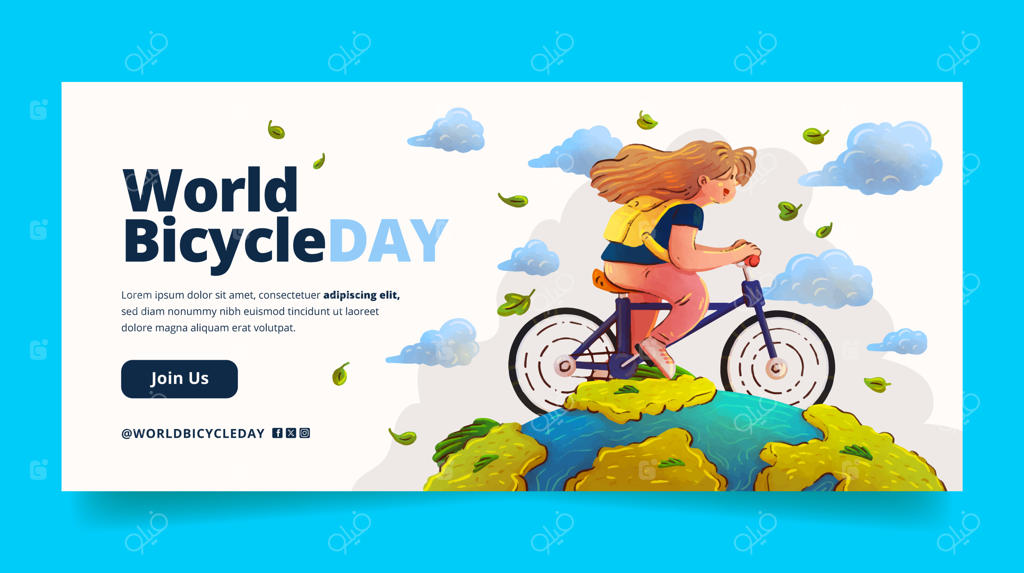 قالب بنر روز جهانی دوچرخه با طرح آبرنگی