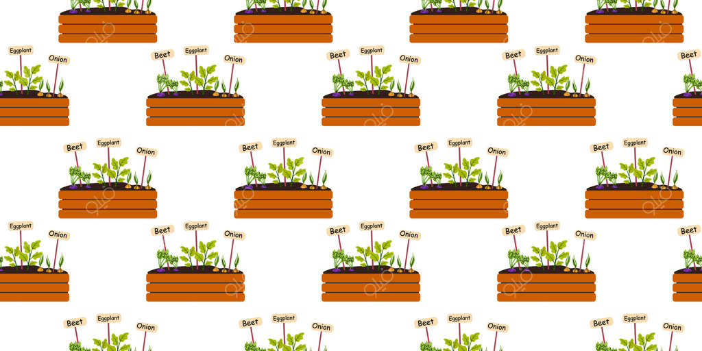 باغچه رنگارنگ سبزیجات با برچسب‌های گیاهان در نور بهاری