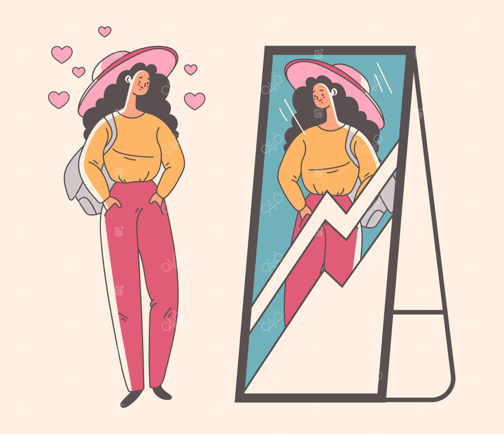 افراد خودشیفته به آینه نگاه می‌کنند و خوشحال‌اند - عنصر طراحی گرافیکی