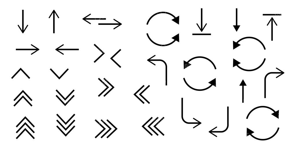 مجموعه آیکون‌های فلش خطی مشکی و ساده