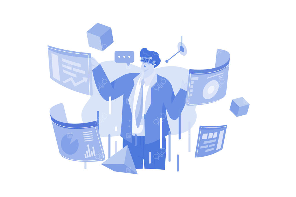 اهالی کسب‌وکار در حال تحلیل با استفاده از فناوری واقعیت مجازی