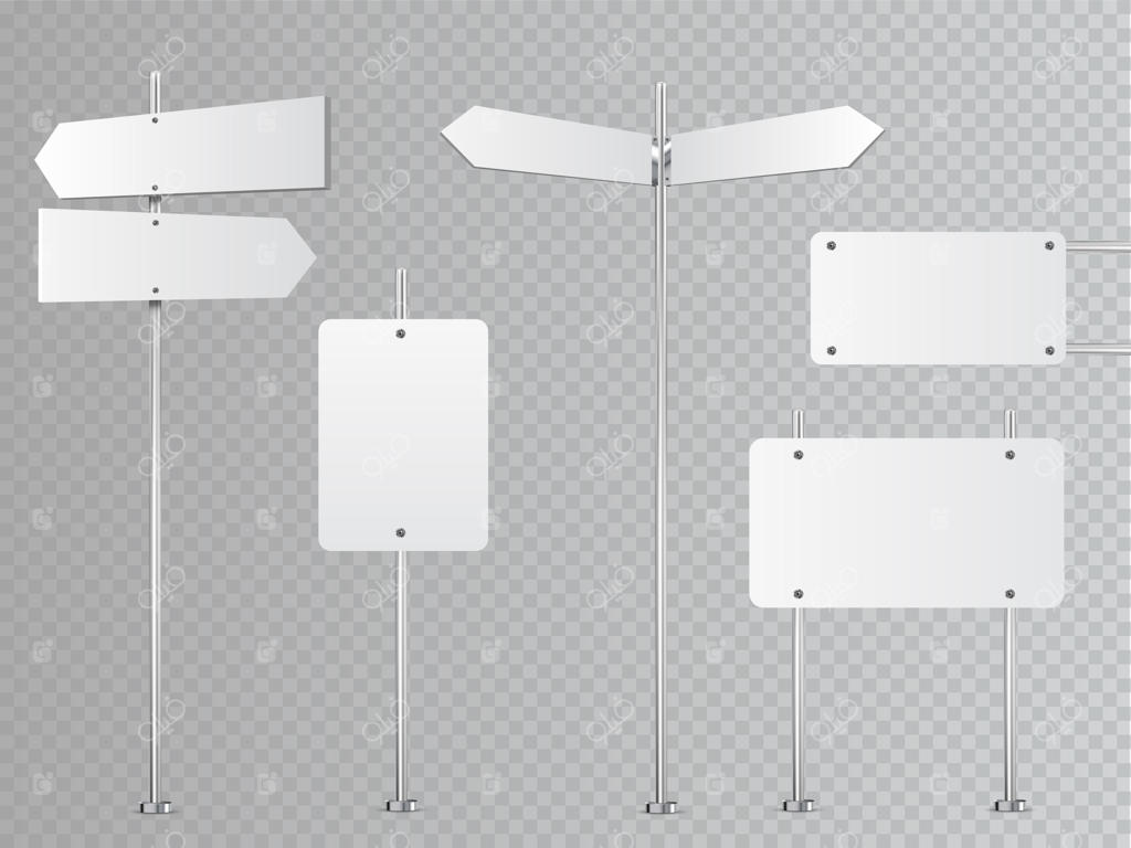 مجموعه‌ای از تابلوهای خالی جاده‌ای با زمینه شفاف.
