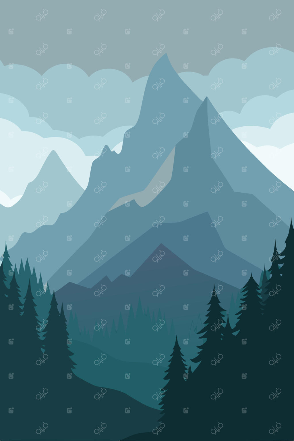 منظره‌ای کوهستانی با کوهی در پس‌زمینه