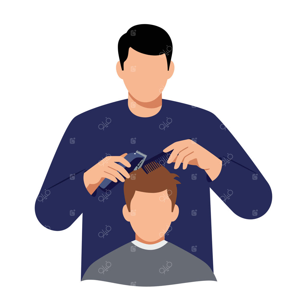 آرایشگری ماهر موهای پسر بچه‌ای را با سبکی مدرن و مینیمال کوتاه می‌کند، مهارت و دقت او در تصویرسازی مشخص است.