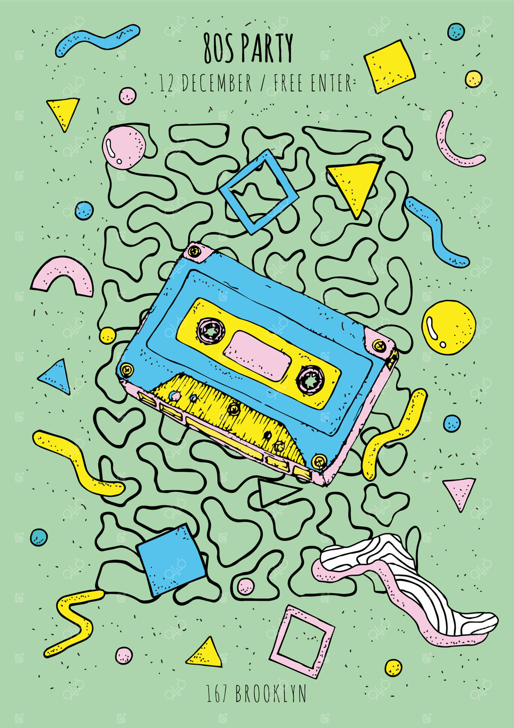 پوستر با طرح‌های کلاسیک و اشکال مدرن هندسی.