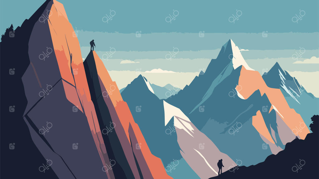 تصویرسازی کوه‌نوردی با مناظر زیبای کوهستانی
