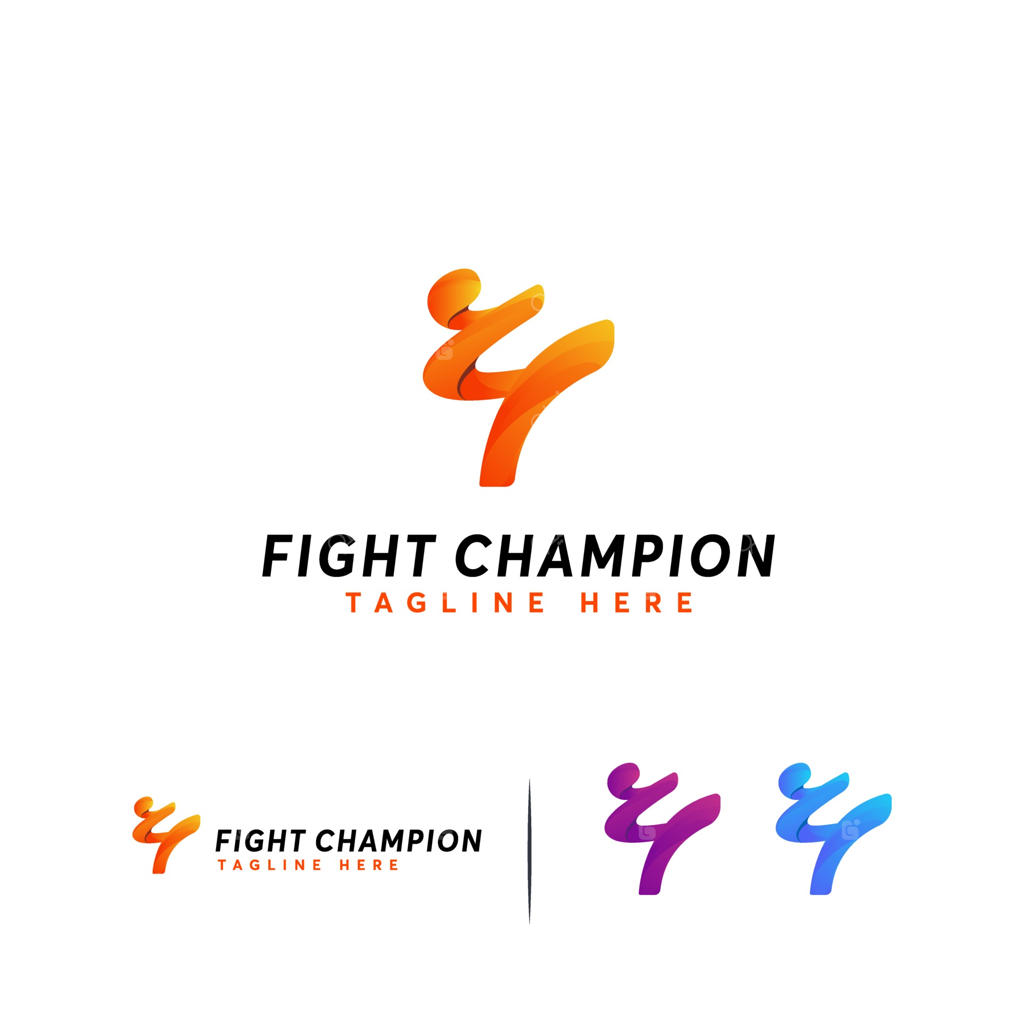 طرح‌های مفهومی لوگوی قهرمانی مبارزه، طراحی لوگو برای باشگاه مبارزه، کاراته، کیک‌بوکسینگ و تکواندو