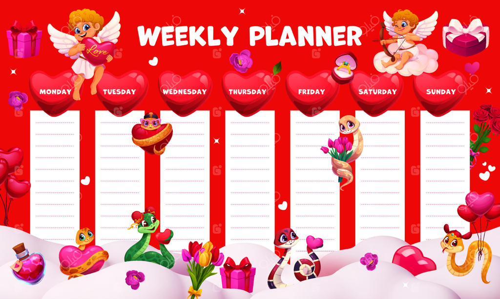برنامه‌ریزی هفتگی با قلب‌ها و فرشتگان کوچک