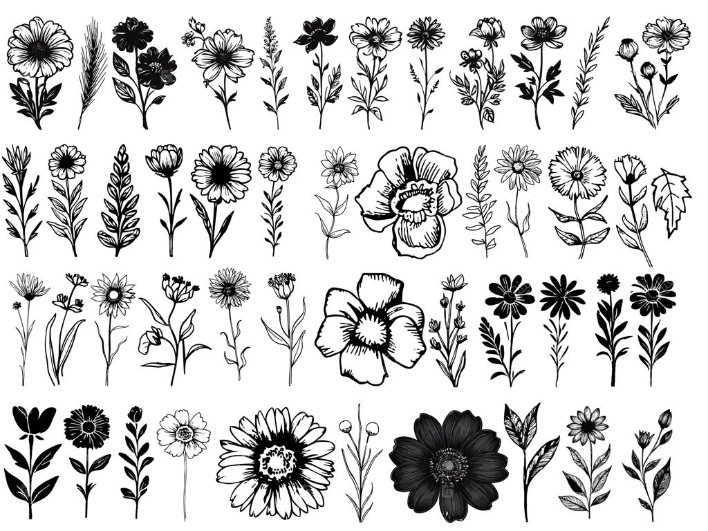 وکتور طرح دستی گل و برگ