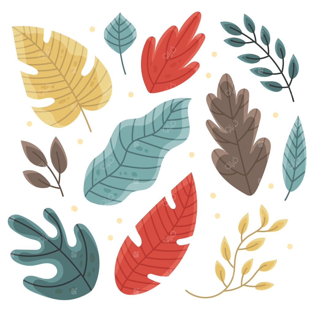 مجموعه‌ای از برگ‌های طراحی شده با دست