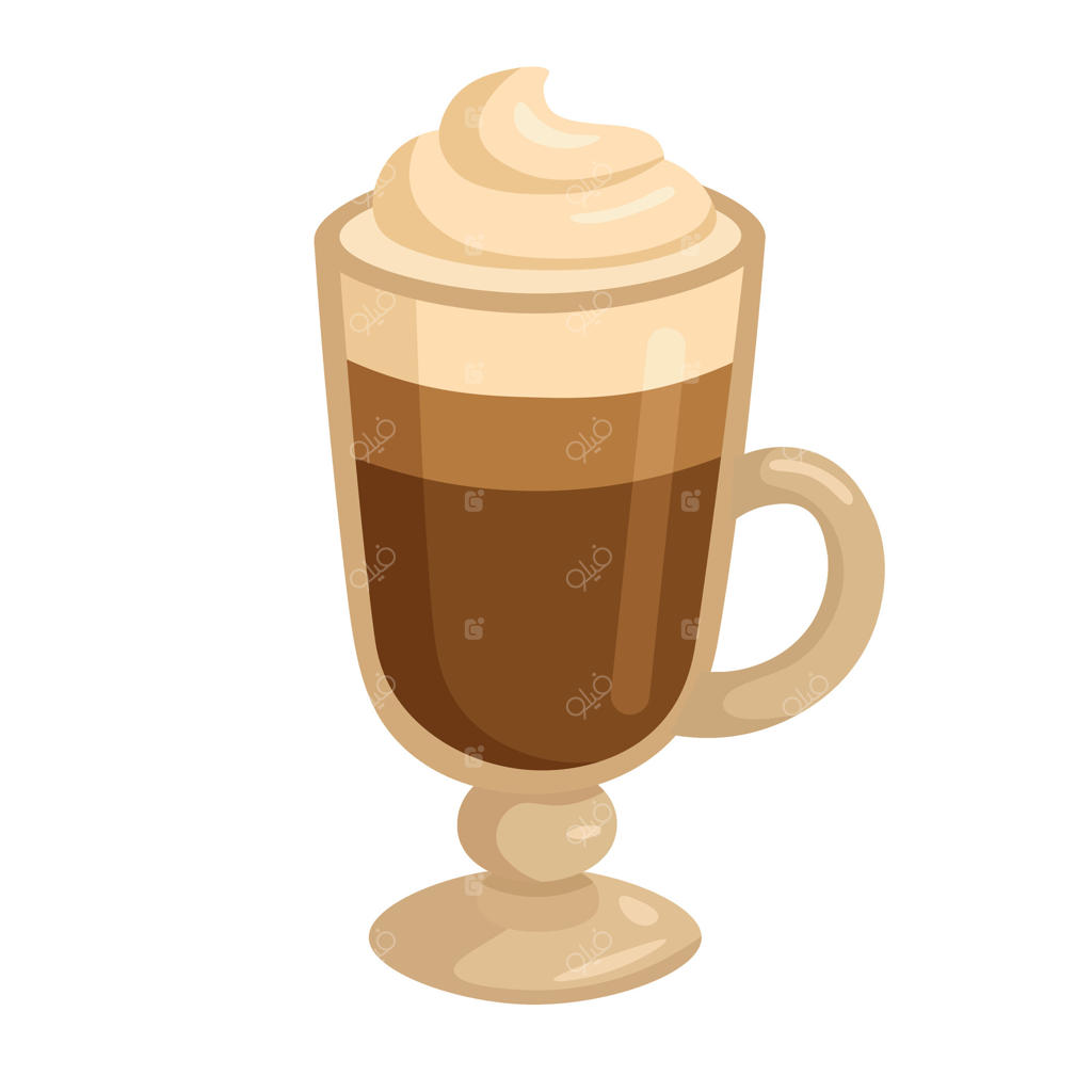 نوشیدنی قهوه در لیوان با خامه زده شده، تصاویر گرافیکی کارتونی دل‌نشین برای موضوعات کافه و دسر.