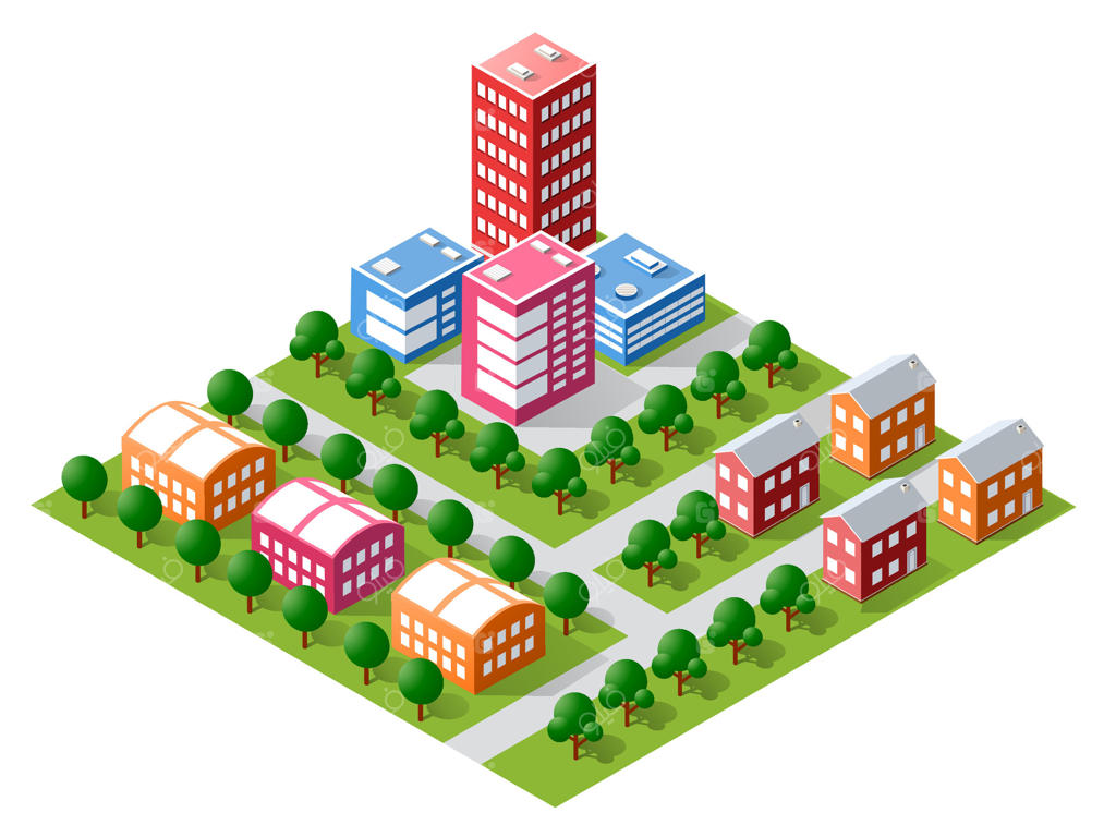 منظره شهری ایزومتریک و رنگارنگ با