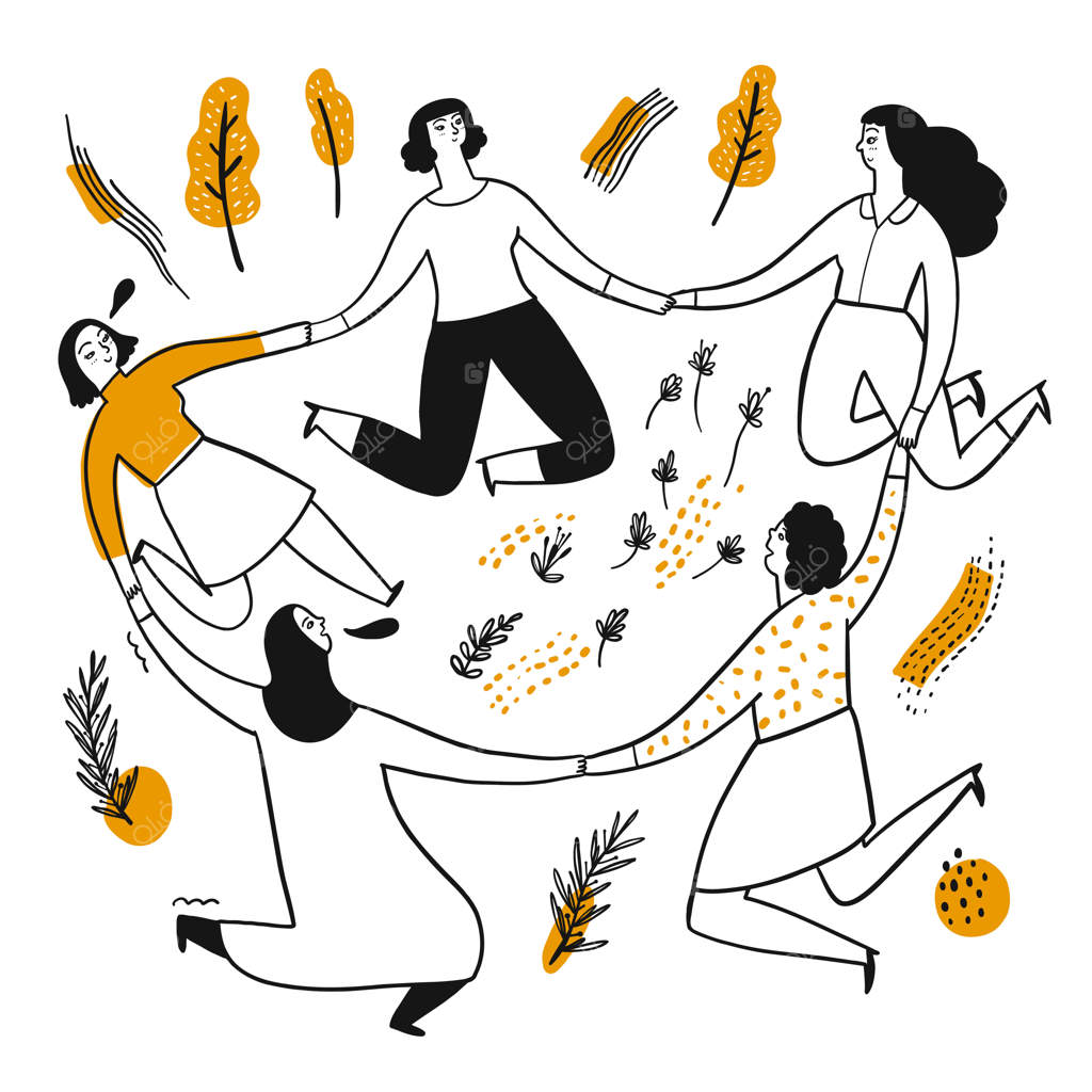 زنان زیادی دست یکدیگر را در یک دایره گرفته‌اند