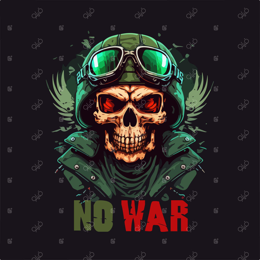 تصویر وکتور تی‌شرت صلح، نه جنگ، با طرح جمجمه