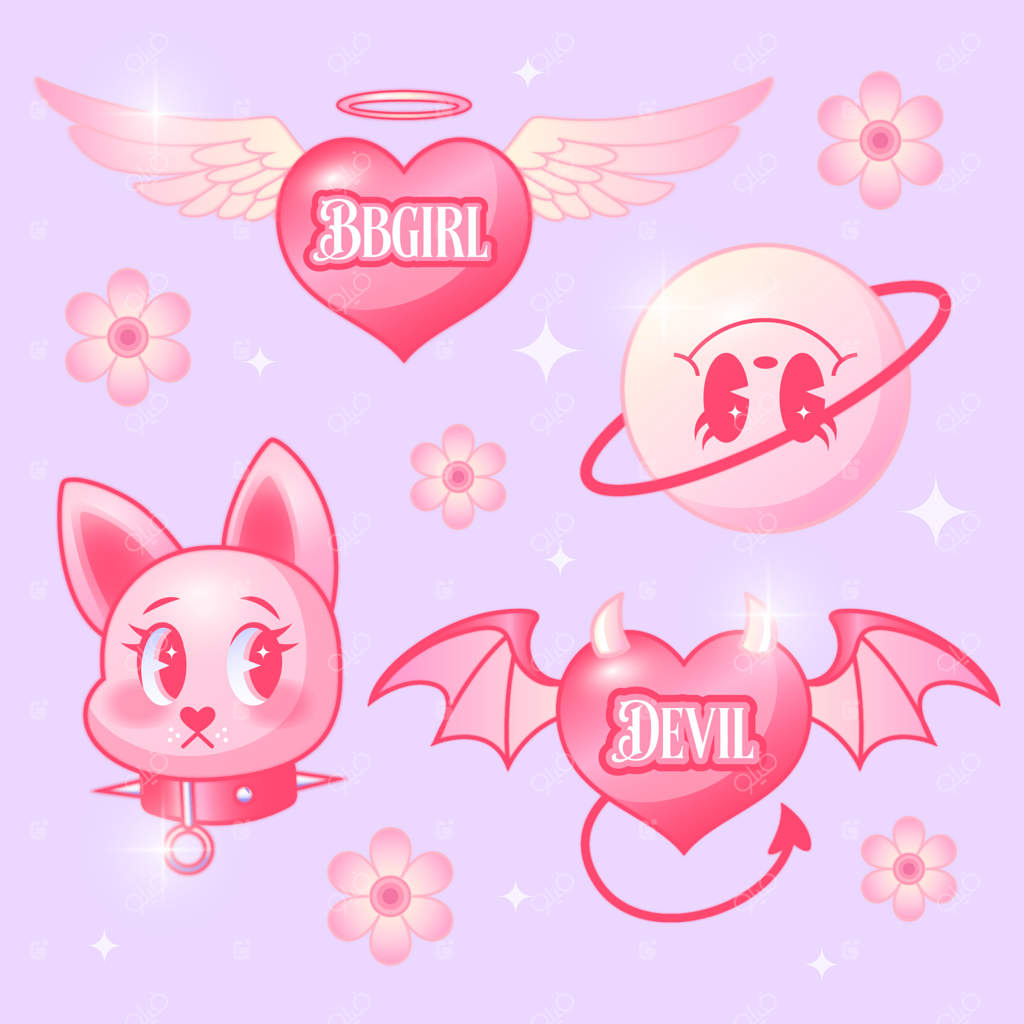 مجموعه‌ طرح‌های کارتونی محو و گرادینت سبک Y2K