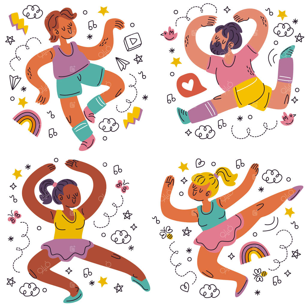 مجموعه برچسب رقصنده نقاشی دستی