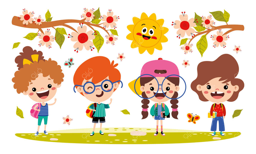 نقاشی کارتونی از دانش‌آموزان کوچک