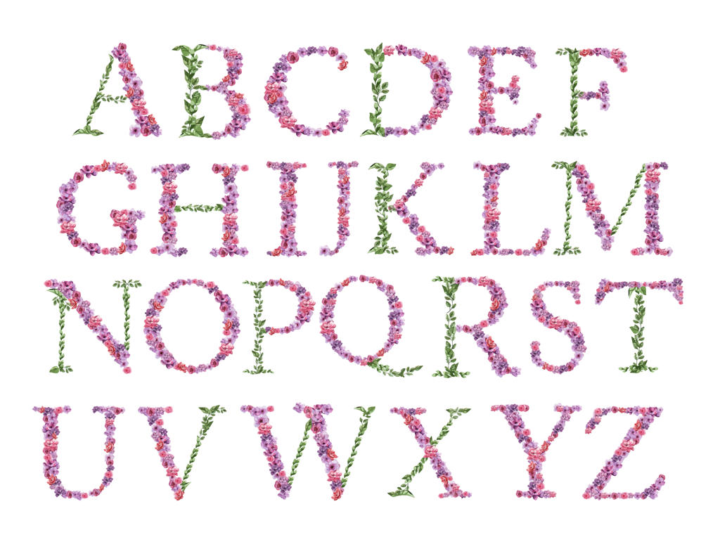 الفبای زیبای گل‌دار به سبک آبرنگی