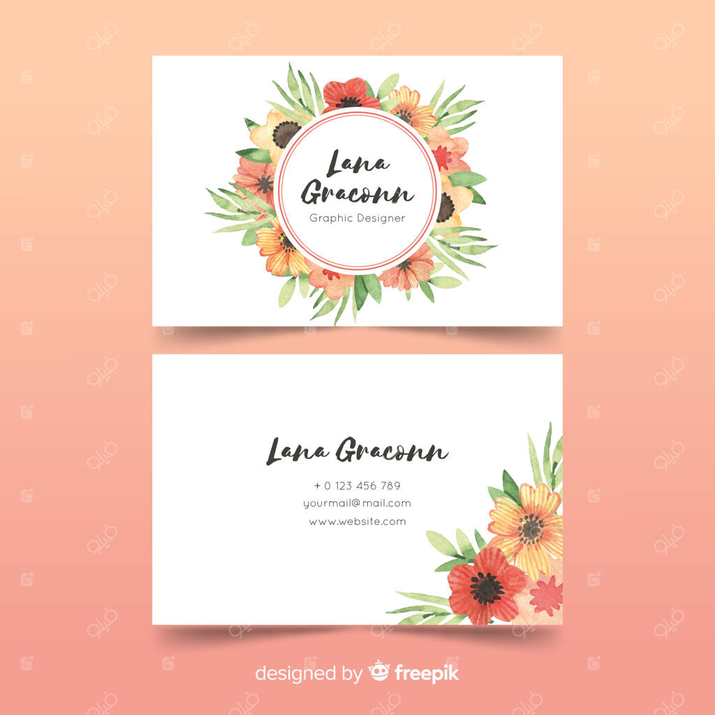 قالب کارت ویزیت گلدار با آبرنگ