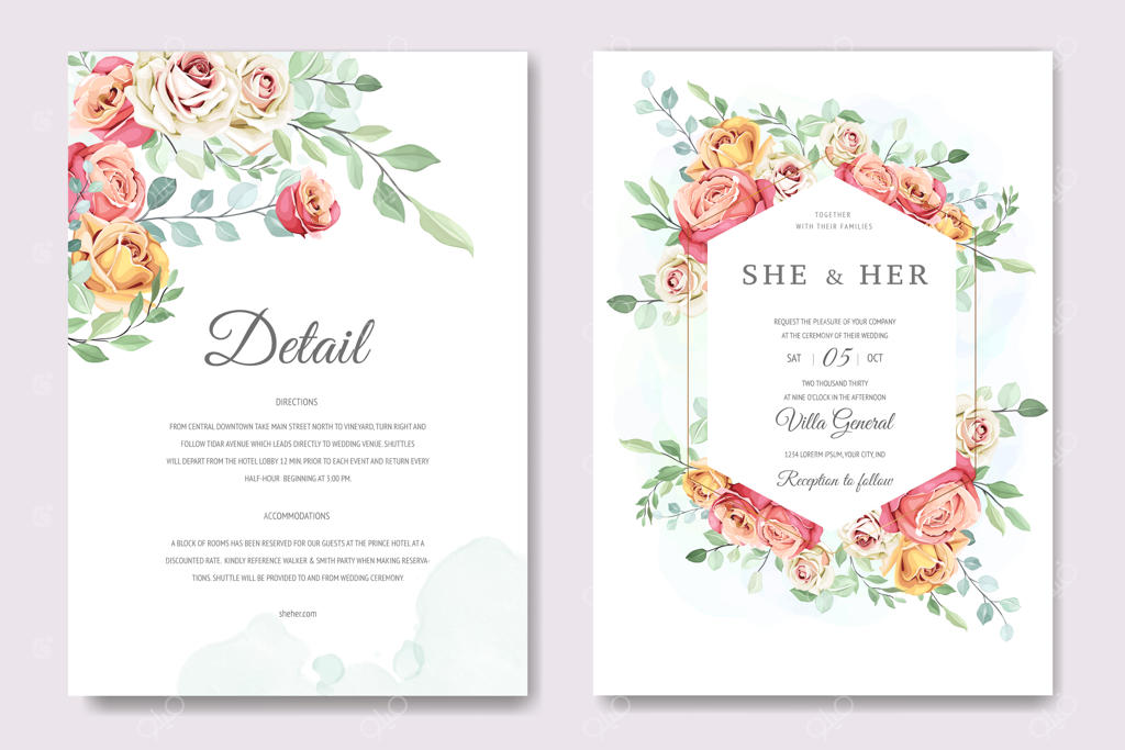 کارت دعوت زیبا با طرح تاج گل