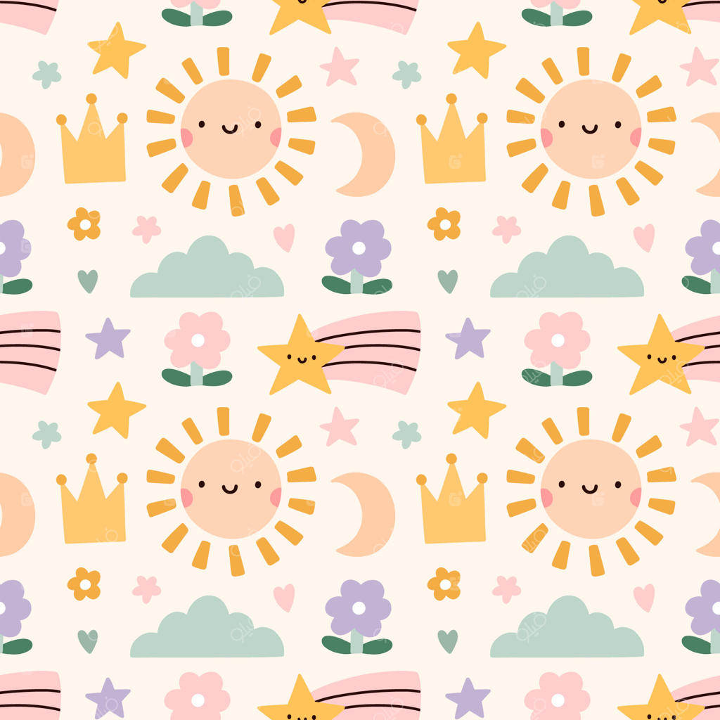 پترن شاد با خورشید و ستاره‌های خندان - وکتور حرفه‌ای