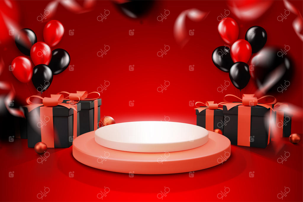 پس‌زمینه بنر فروش ویژه جمعه سیاه با جعبه‌های هدیه و روبان.