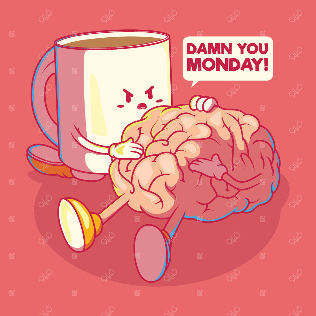 تصویرسازی وکتور از شخصیت قهوه و مغز: مفهوم طراحی انگیزه، الهام و انرژی