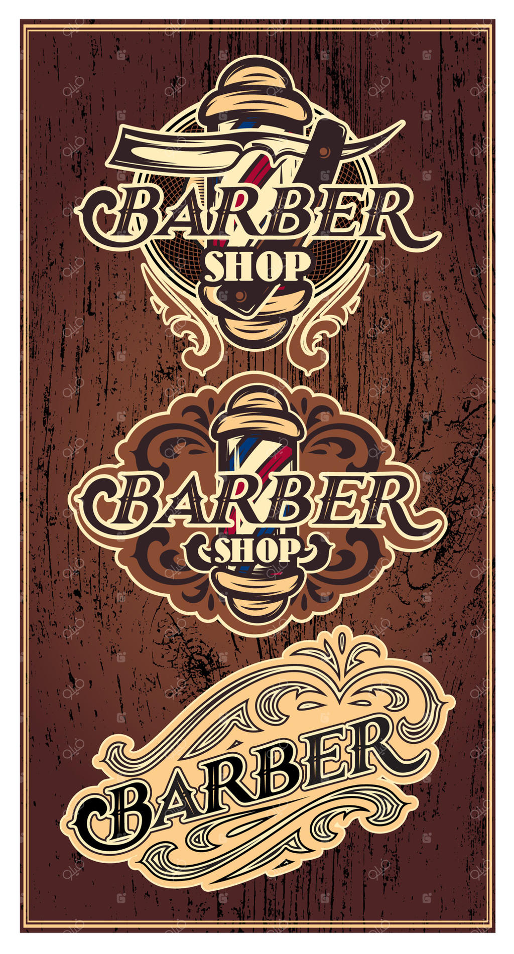 مجموعه نشان‌های کلاسیک با تزئین برای آرایشگاه