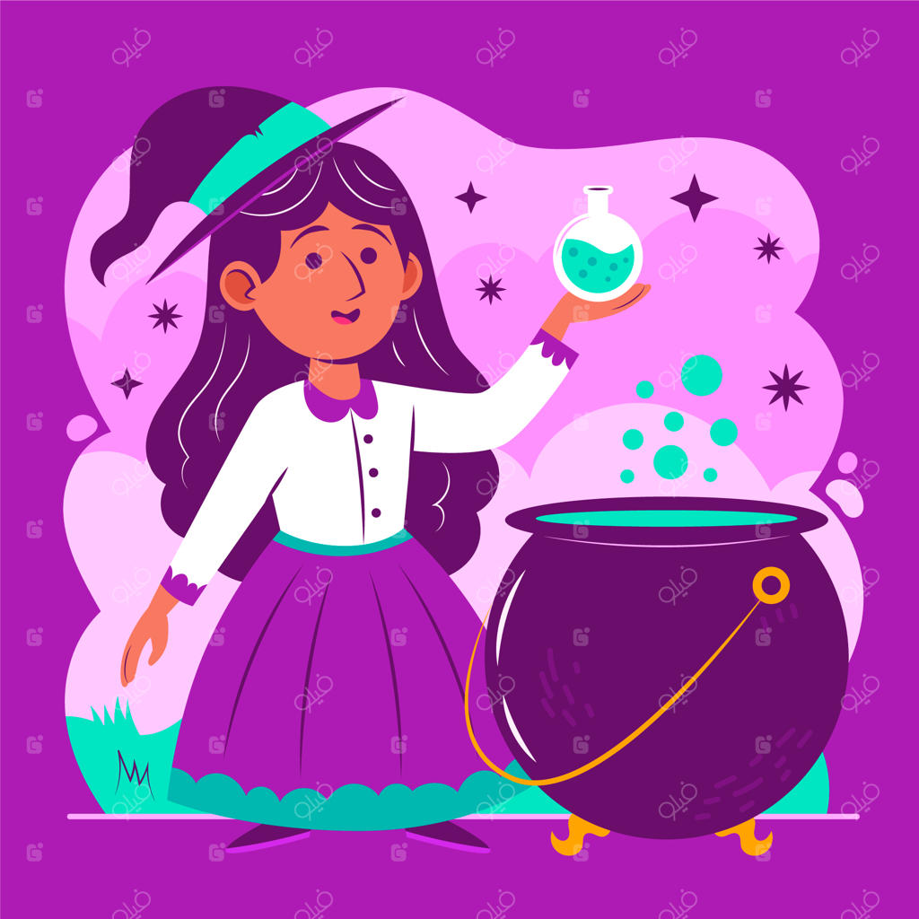 تصویرسازی تخت هالووین با جادوگر