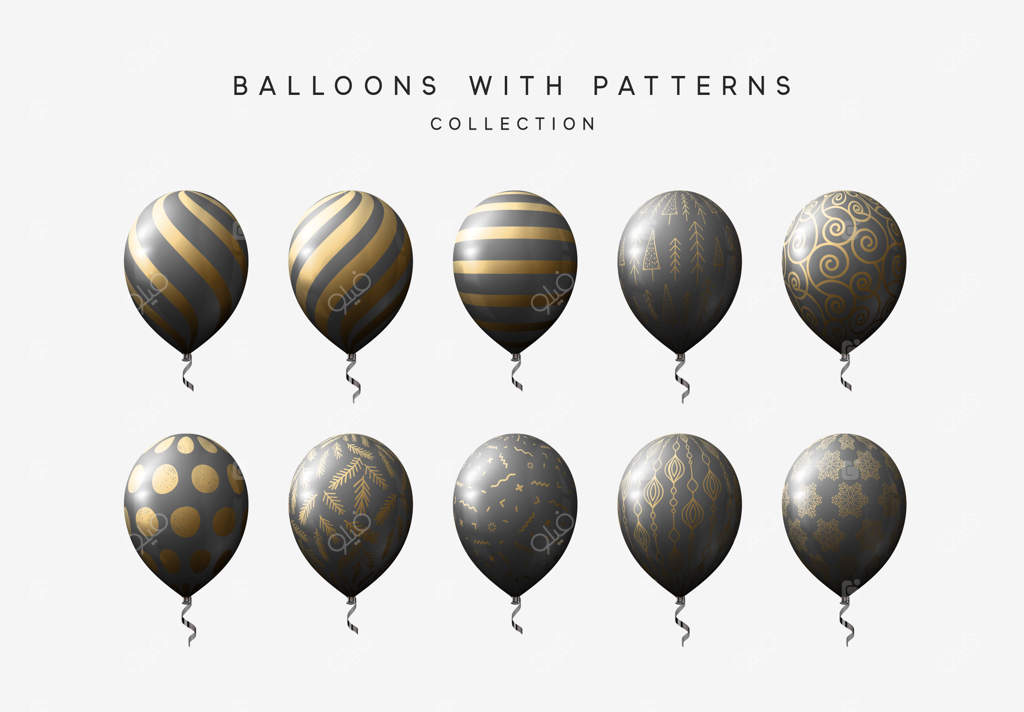 مجموعه‌ای از بادکنک‌های هلیومی مشکی، تصویر وکتور