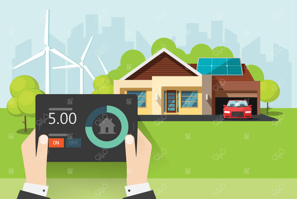 سیستم کنترل انرژی هوشمند خانه روی صفحه تبلت در دستان فرد