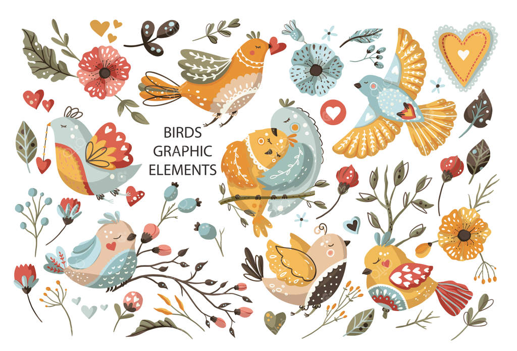 مجموعه وکتور کارتونی پرندگان تابستانی