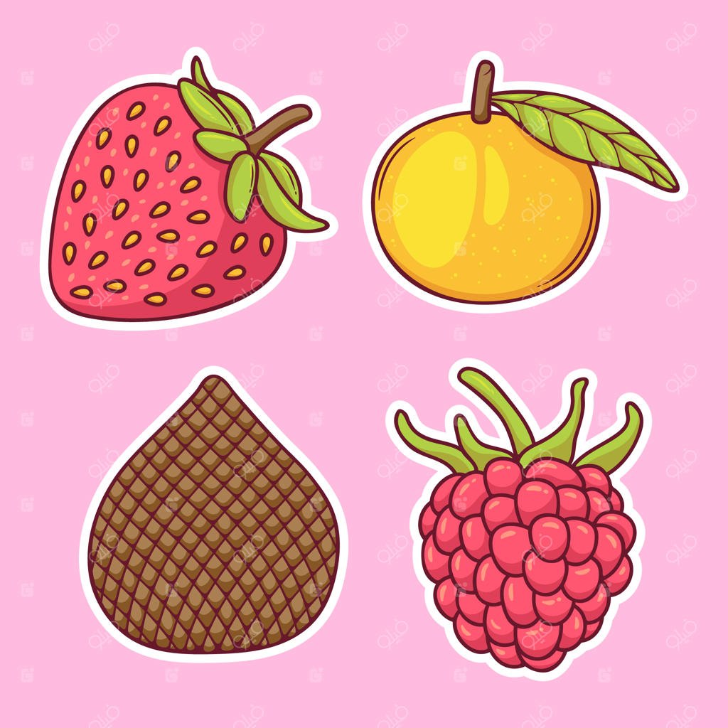 آیکون‌های استیکر میوه‌، طراحی دستی برای رنگ‌آمیزی وکتور