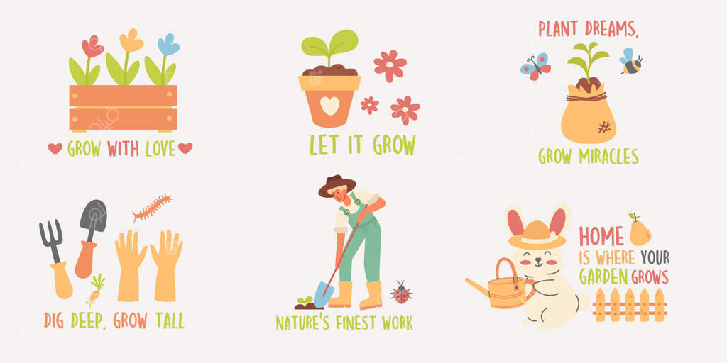 مجموعه عناصر بامزه باغ - طراحی برچسب با نوشته