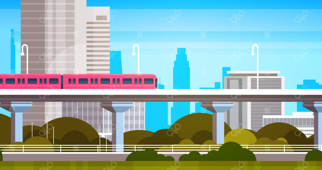 چشم‌انداز شهر مدرن و آسمان‌خراش‌ها با قطار مترو - تصویری از زندگی شهری