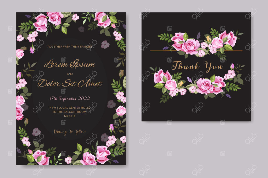 الگوی کارت دعوت عروسی با طرح گل وکتوری