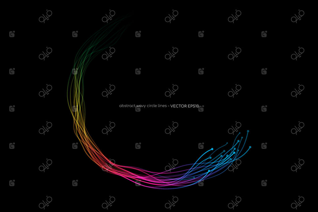قاب دایره‌ای انتزاعی از چرخش خطوط نوری مواج، پویا و طیفی روی پس‌زمینه سیاه با مفهوم تکنولوژی، شبکه عصبی، عصب‌شناسی، علم و موسیقی