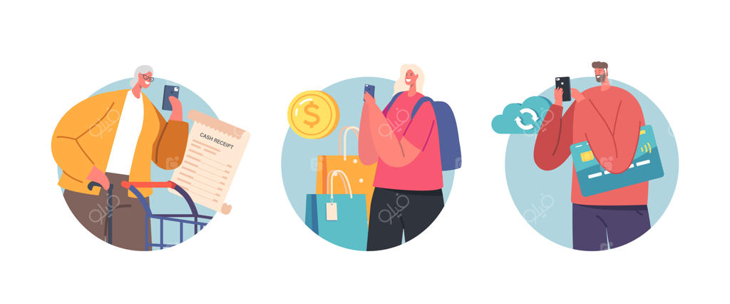 نمادها یا آواتارهای دور از شخصیت‌ها با پرداخت بی‌تماس امن، خریداران با کارت‌های اعتباری و گوشی‌های هوشمند و چرخ دستی