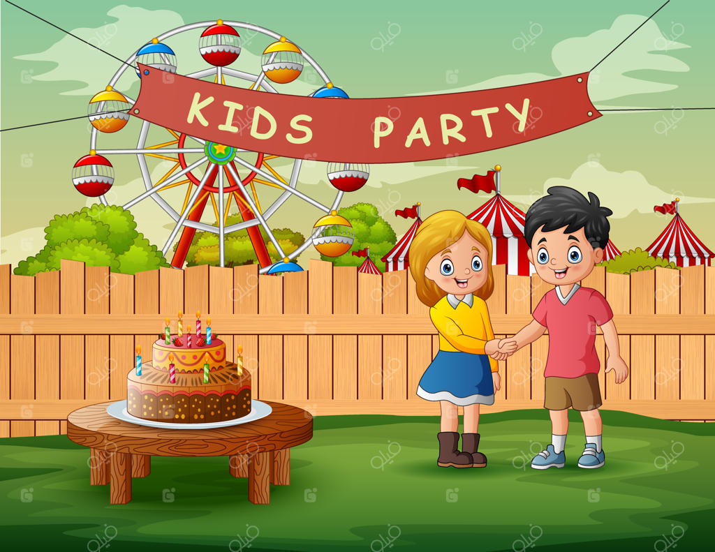 کارتون زوج جوان در حال جشن در حیاط