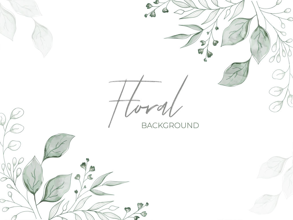 غنچه و برگ‌های سبز آبرنگی با تزئین گل‌های سفید