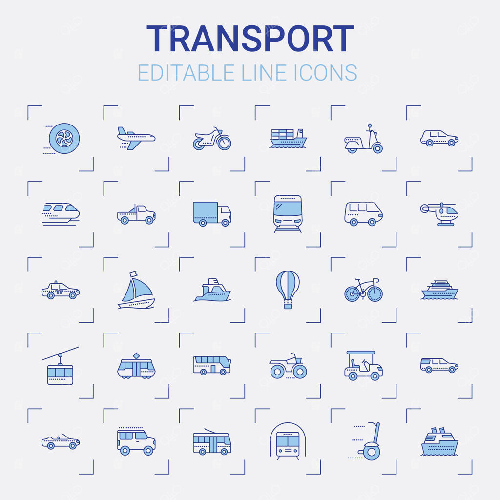مجموعه آیکون‌های خطی حمل و نقل