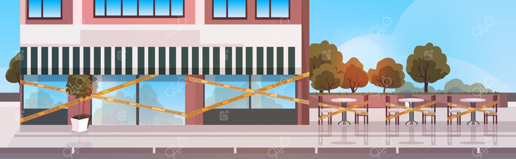 ساختمان کافی‌شاپ بسته با نوار زرد