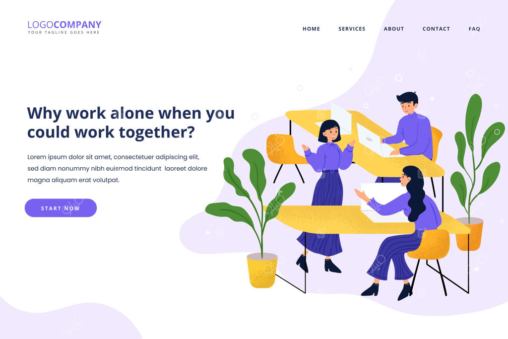 صفحه فرود طراحی دستی دفتر کار اشتراکی